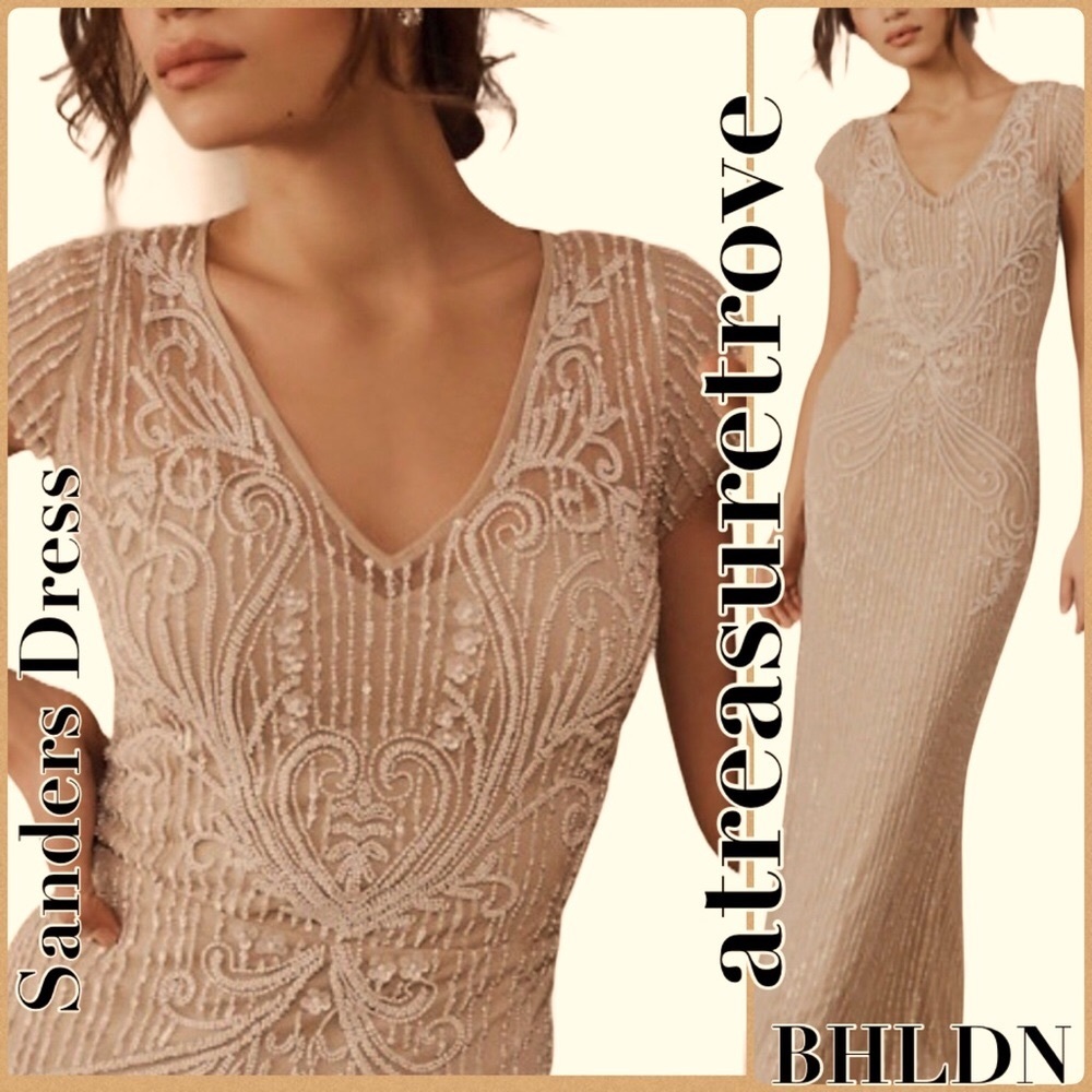🎉HP BHLDN Sanders 0 / XS & 10 / M Almond Ivory Embellished Beaded Wedding Maxi